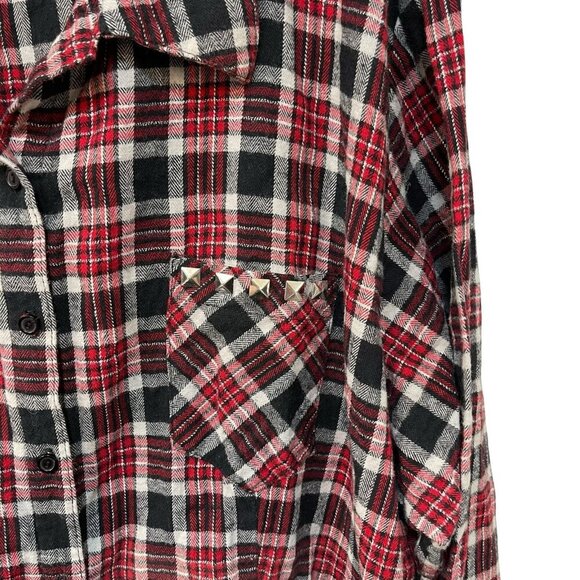 Torrid Plaid Flannel Button Down Shirt Long Sleeve Studded Red Cinched Waist 4XL - Picture 2 of 7